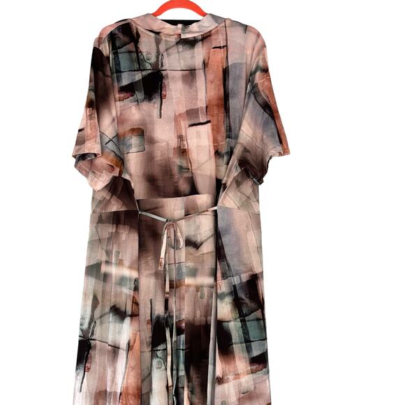 Ulla Popken A-Line Dress Geometric Womans  Pockets Tie Elastic Waist Viscose - Picture 11 of 14